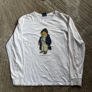 Vintage 00s Polo Ralph Lauren Bear Long Sleeve Tee Shirt Large White Preppy